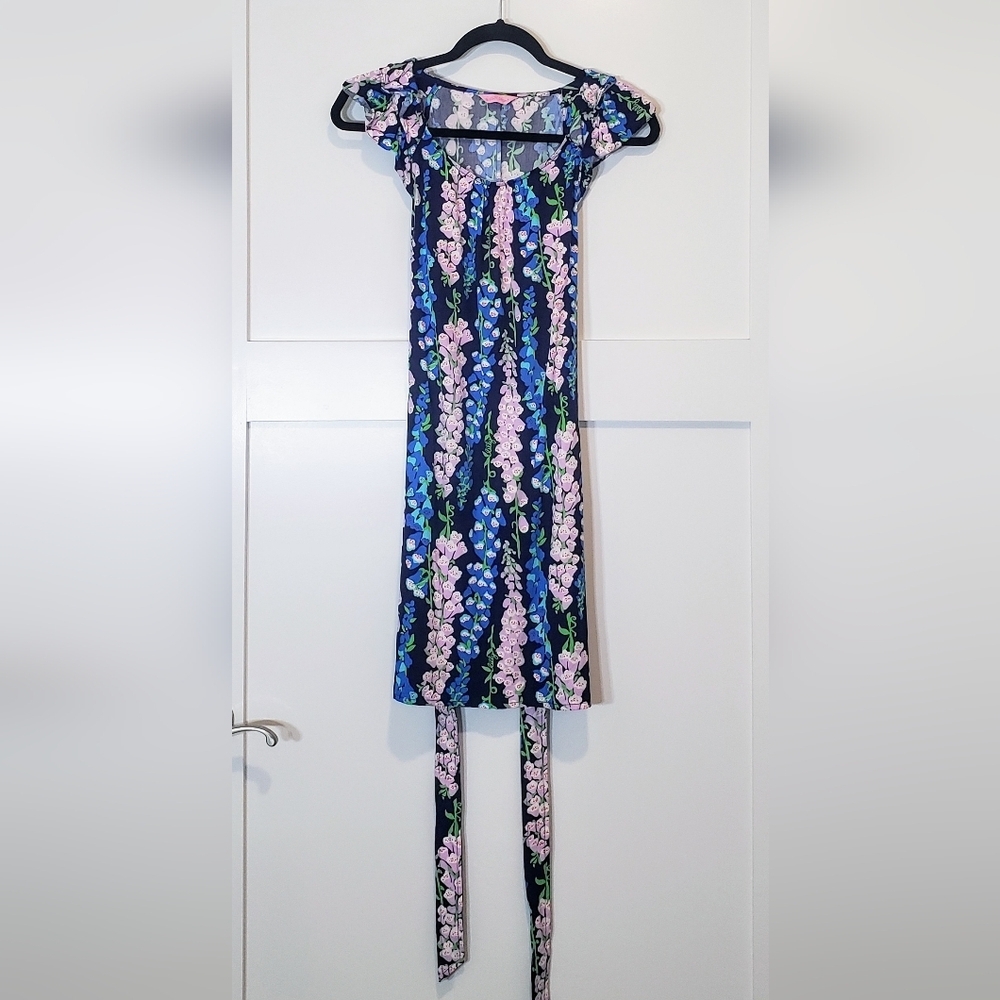 Lilly Pulitzer Maya Foxy Foxglove Shift Dress Sash Tie Belt Size Small Lilly